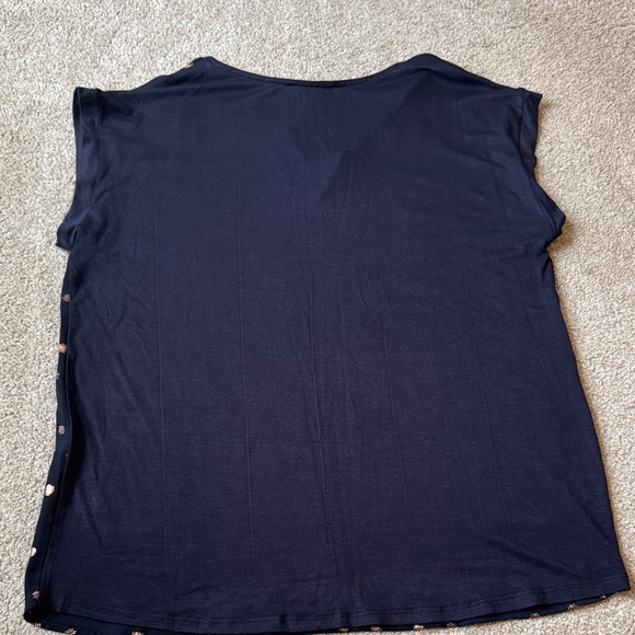 PaperMoon Mixed Material Foil Print Blouse Navy Rose Gold Polka Dot Women Medium - Picture 11 of 12